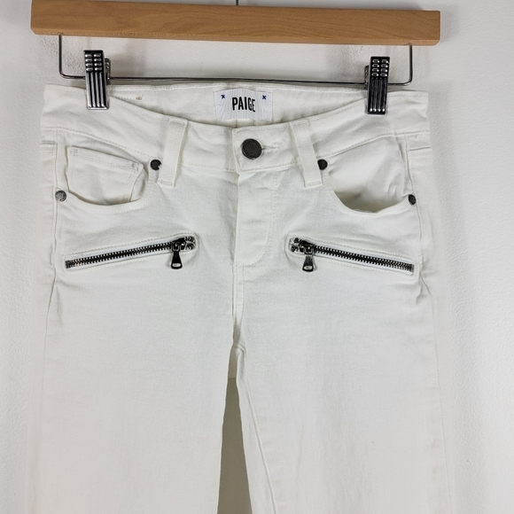 Paige Indio Zip Moto Zip Mid Rise Skinny White Jeans - Picture 2 of 9